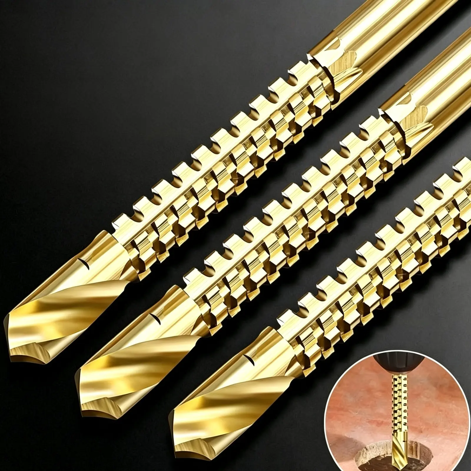 Titanium-Coated HSS Drill Bit Set - Suitable for drilling metal and wood; features a sharp serrated design and rust-resistant coating; power tool accessory.