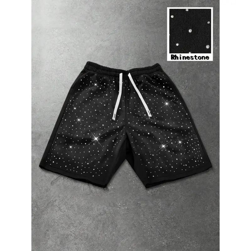 Men’s Rhinestone Gym Shorts – Diamond Star Print Athletic Shorts with Drawstring, Casual Sport Workout Shorts for Summer, Streetwear & Daily Wear