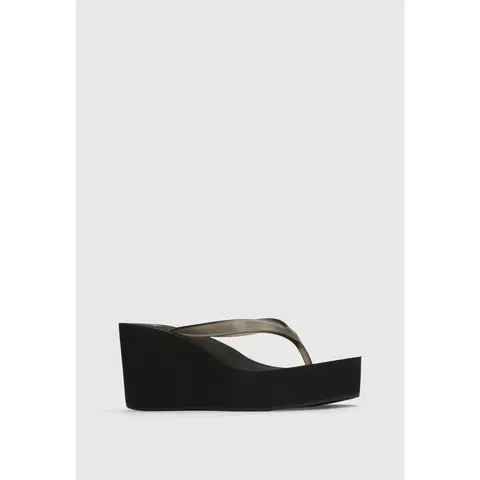 JUSTFAB Women's 2000s-Inspired PVC Upper Platform Flip Flop Sandal - Chunky Wedge Slip-On Footwear with Open Round Toe, Shoes for Women for Summer Beach