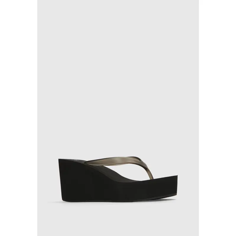 JUSTFAB Women's 2000s-Inspired PVC Upper Platform Flip Flop Sandal - Chunky Wedge Slip-On Footwear with Open Round Toe, Shoes for Women for Summer Beach