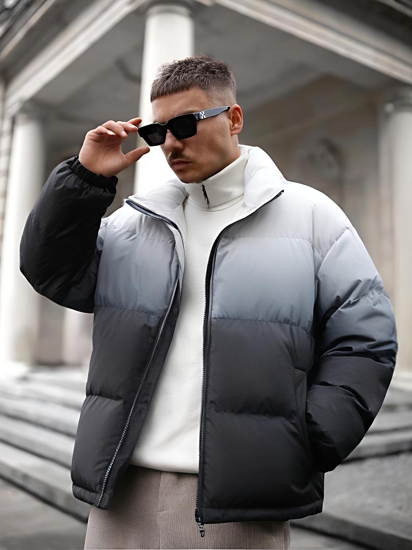 Men'S Gradient Hooded Jacket, Loose Warm Trend Long-Sleeved Collar Jacket, Winter Gifts