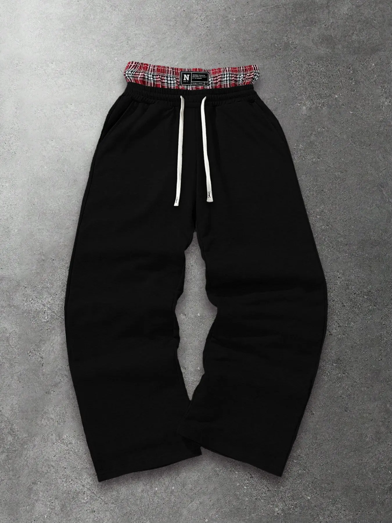 Double Waist, Adjustable Drawstring Waist, Plaid Trim Sweatpants Stretchy Elastic White Drawstring Side Pocket Non-Binding Comfort Track Pants Vintage Red Check Streetwear Trousers for City Walk Skate Campus Daily Gym Training Casual OOTD Aesthetic Bott