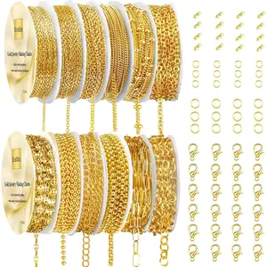 Gold Necklace Chains for Jewelry Making, 95.1 Feet 12 Rolls Jewelry Chains for DIY Necklace Bracelet Jewelry Making with Jump Rings/Lobster Clasps/Connectors