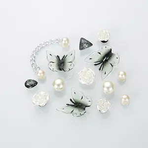 20-PCS Pearl Crystal Bow Footwear Charms Set - Gold-Plated Butterfly, Bear, Spider Charms, Multi-Style DIY Clog Decoration, Ideal for Custom Clogs & Birthday Gifts