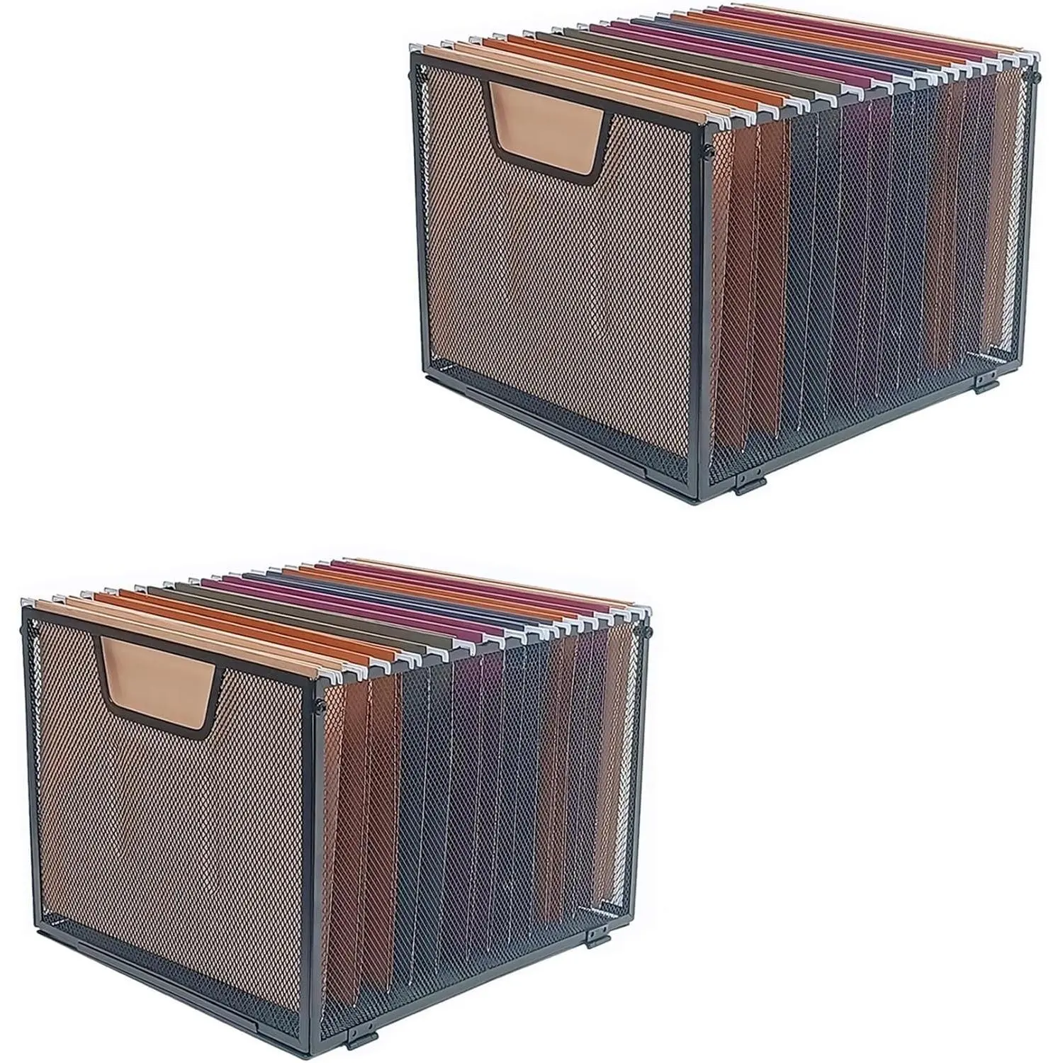 2 Pack Black Metal File Baskets, Hanging File Folder Organizer, Letter Size Office File Box for Document Storage