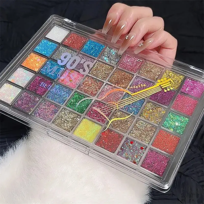 A box of 40-color sequin eyeshadow palette, cosmetic palette, Beauty eyeshadows, Shimmering Multicolor Eyeshadow Set, long-lasting eye makeup, blue, green, pearlescent matte multi-color stage makeup, fine glitter gold makeup, Sparkly glitter cosmetic