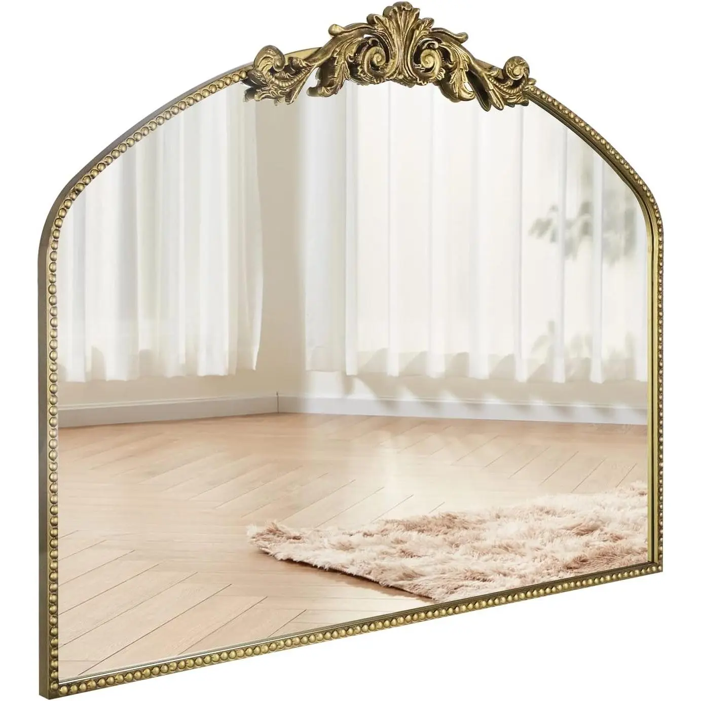 Arched  Mirror 40"X31", Antique Mantel Wall Mirror with Ornate Metal Frame, Victorian Dress Baroque Decor for Entryway/Fireplace/Living Room/Hallway/Bathroom/Bedroom