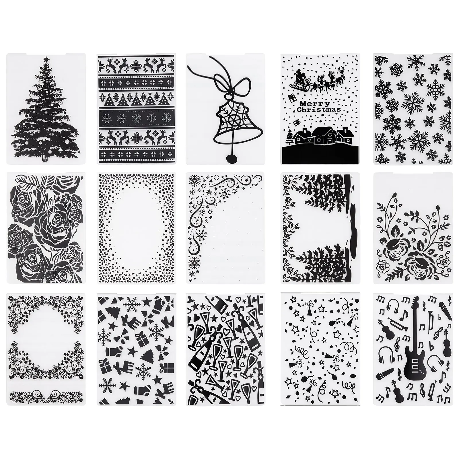 【DealsForYouDays】VEVOR Embossing Folders, 15 Pieces, 4.13x 5.83 in, Background Embossed Plates for VEVOR Die Cutting and Embossing Machine, PP Plastic Embossed Stencil Template for Scrapbooking and Card Making