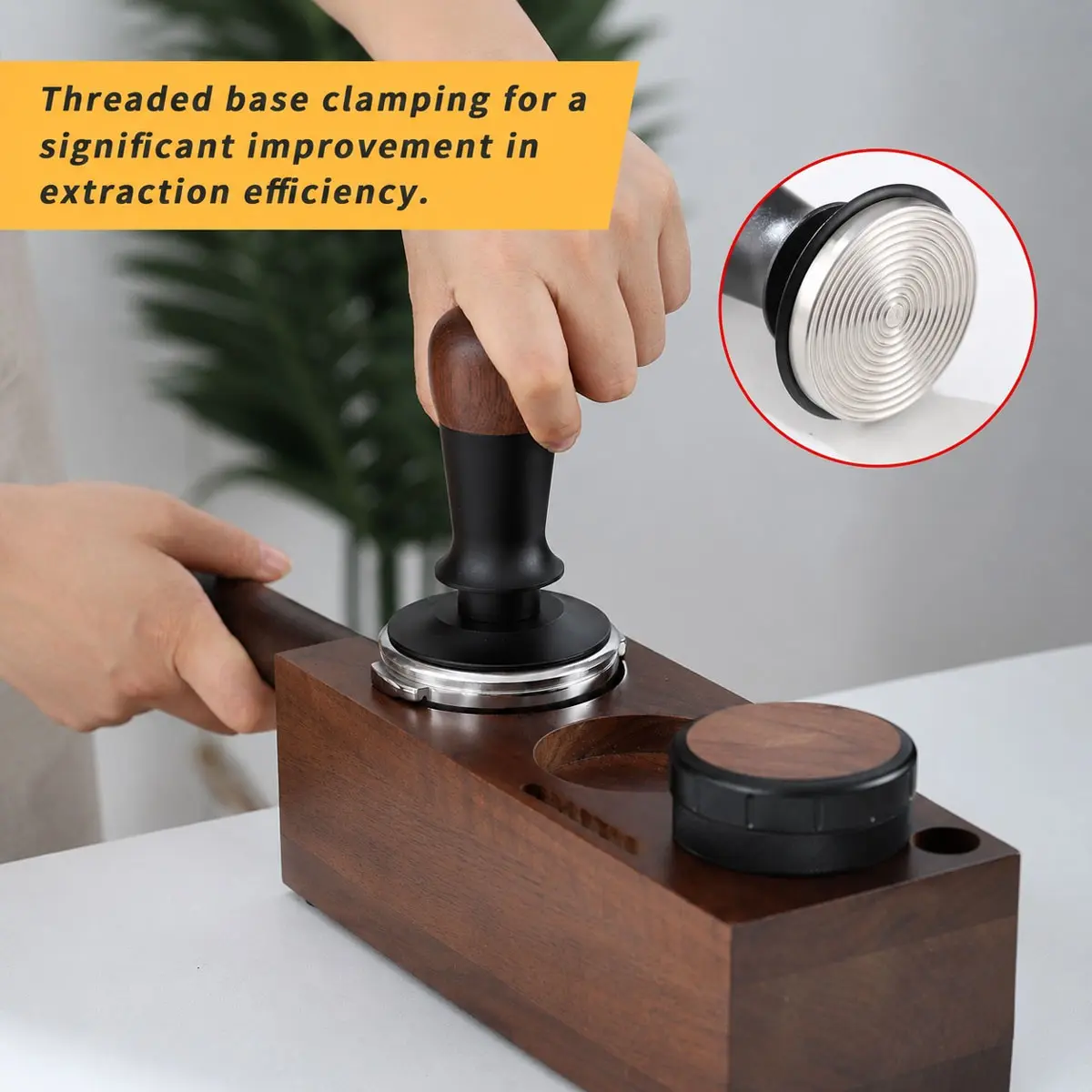 1pcs Walnut Wood Coffee Tamper, 51/53/58mm Espresso Tool, Durable Italian Presser, Anti-Offset, Constant Force Device, Barista Equipment