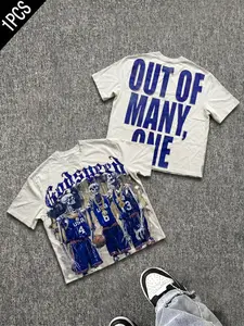 Men's Vintage Loose Short Sleeve T-Shirt, Godspeed Skull Basketball Pattern, Hip Hop Street Style, Casual Daily Fitness Top