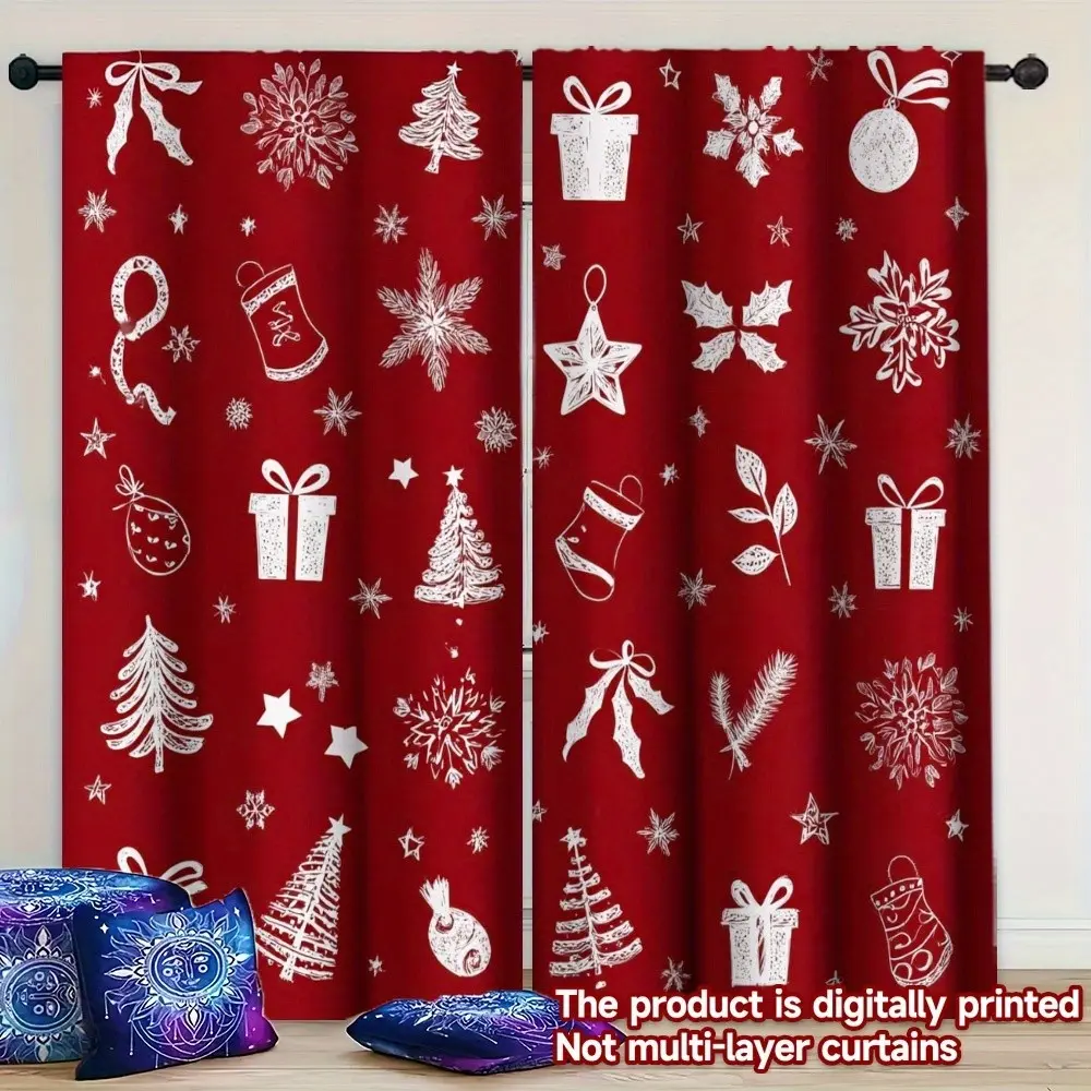 Christmas Theme Curtain Set, Santa Claus Print Design, Elegant Room Window Curtains for Living Room Bedroom Kitchen Decor