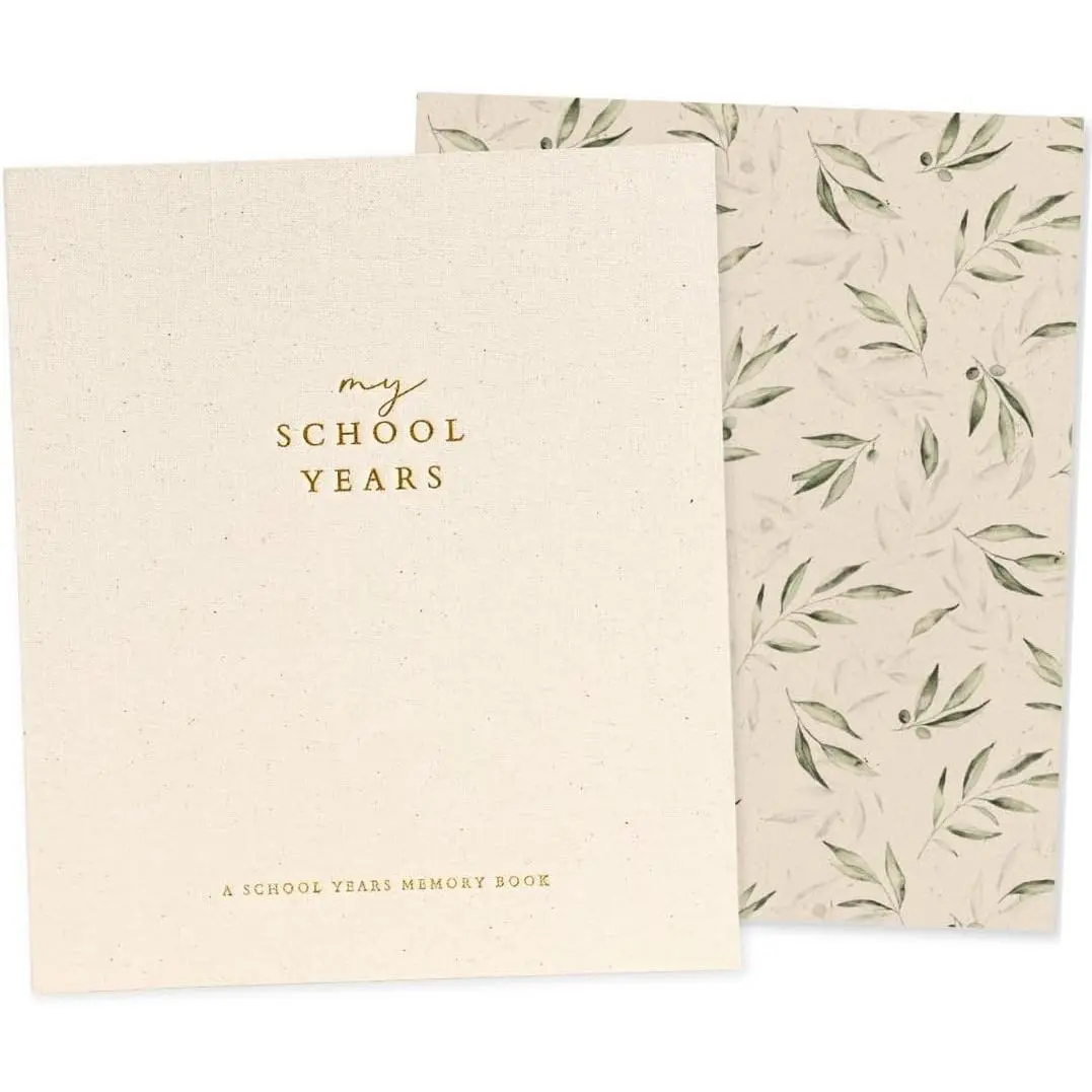 Peachly School Years Memory Book & School Photo Album Keepsake - Beige| First & last day of school pages, PreK-12.Childhood organizer & scrapbook for kids' school pictures, photos & mementos