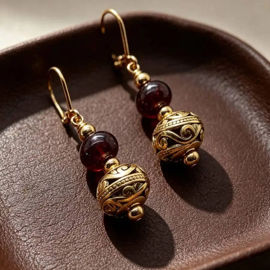 A Pair Garnet Ellipse Beads Gemstone Earrings 18K Eardrop Handmade Luxury Aurora Women Earlobe Accessories Mesmerizing Jewelry