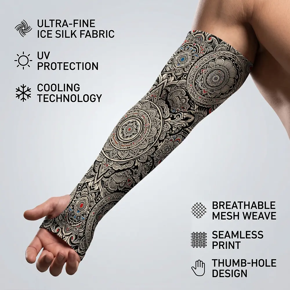 1Pair (2pcs) Geometric Mandala Tattoo Arm Sleeves, UV Sun Protection Cooling Compression Sports Sleeves for Cycling Running, Boho Tribal Kaleidoscope Flower Graphic Print Tattoo Cover Up