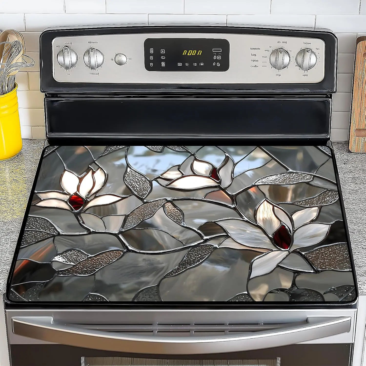 Stove Cover for Electric and Glass Stove Tops 3-in-1 Stove Mat, Heat Resistant Counter Protector Mat, Non-Slip Surface & Drying Rack (Retro , 28.5"Lx20.5"W)