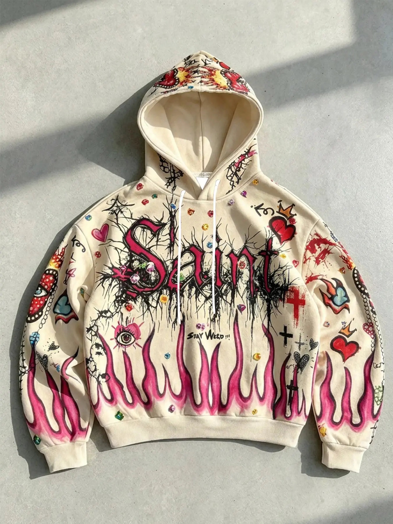 Men's Casual Short Zip-Up Hoodie, Flame Eye Print, Comfortable Breathable Warm Fabric, High Waist Slim Fit, Street Style, Streetwear, All Seasons