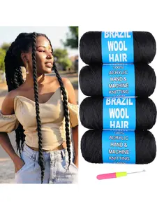 4 Pieces Natural Brazilian Braided Hair Extensions, Acrylic Yarn Fiber Crochet Hairpieces, Ideal for Box Braid, Senegalese Twist, Thick Braid, Women's Hairstyles