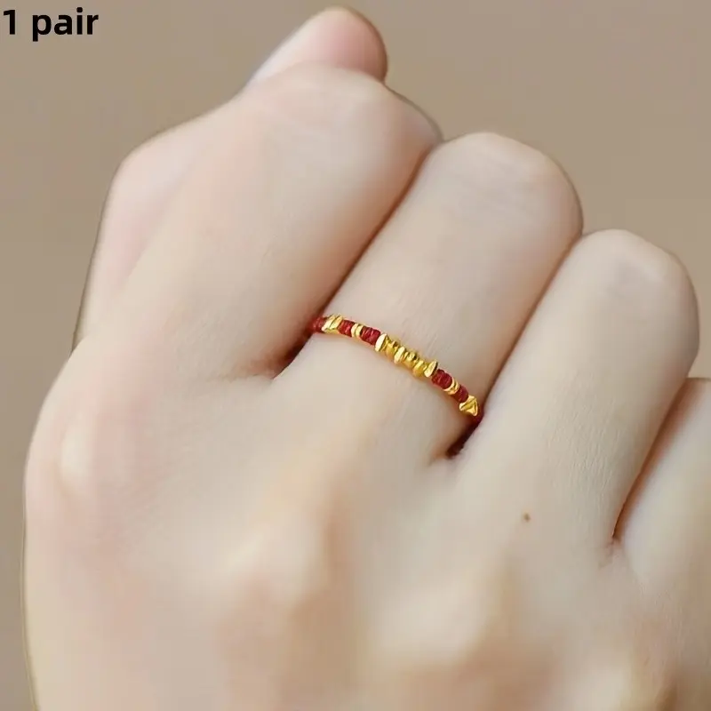 2Pcs Braided Red String Ring, Handmade Woven Finger Ring, Decorative Ring for Daily Wear & Holiday Gift