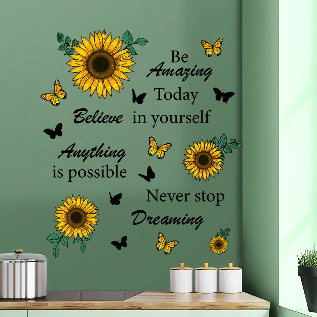 Sunflower Motivational Wall Stickers, Self-Adhesive Removable Waterproof Vinyl Decals, Home Decor for Walls, Rooms, Windows, Bedrooms, Decoration Sticker