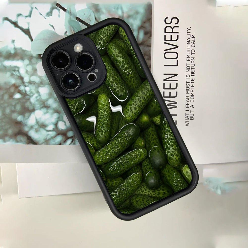 Fresh and Unique Cucumber-themed Creative Pattern, New "Heaven's Eye" Ladder-style Phone Case, Fun and Distinctive, Simple, Stylish, and Trendy, a Holiday Gift for Couples, Suitable for iPhone 17 E Air Pro ProMax iPhone16 15 14 Plus 13 12 Mini 11 X XS XR