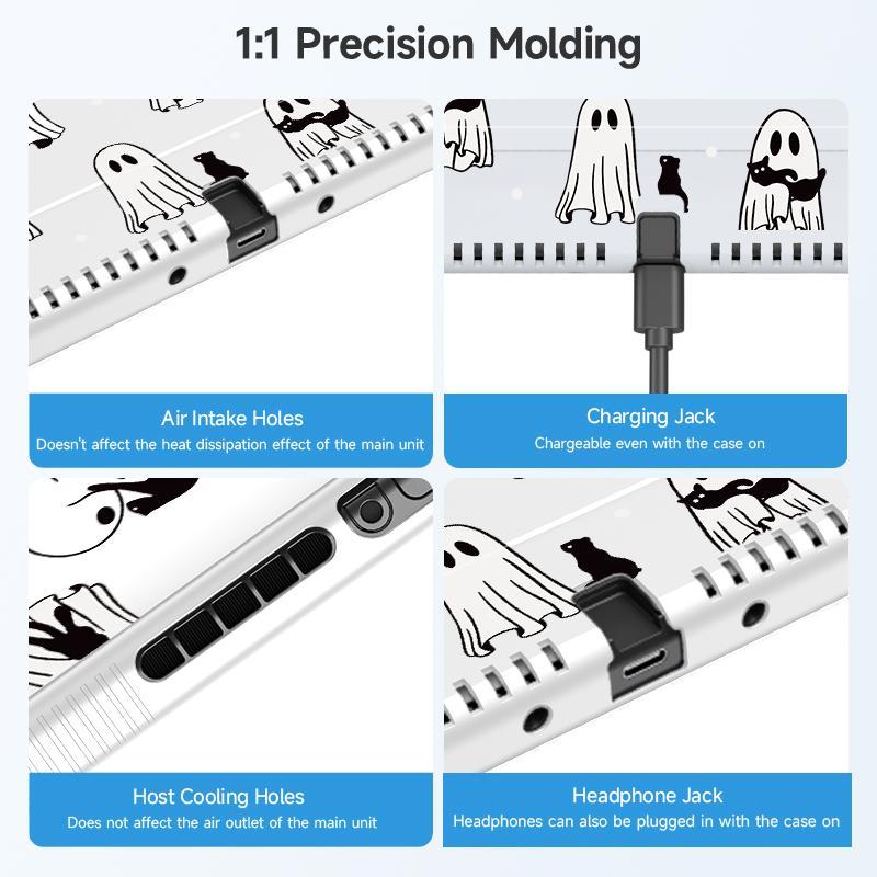 Ghost Pattern Game Console Accessories Set, Game Console Protective Cover with Tempered Film & V-shaped Grip & Rocker Cap, Console Accessories for Switch OLED/NS