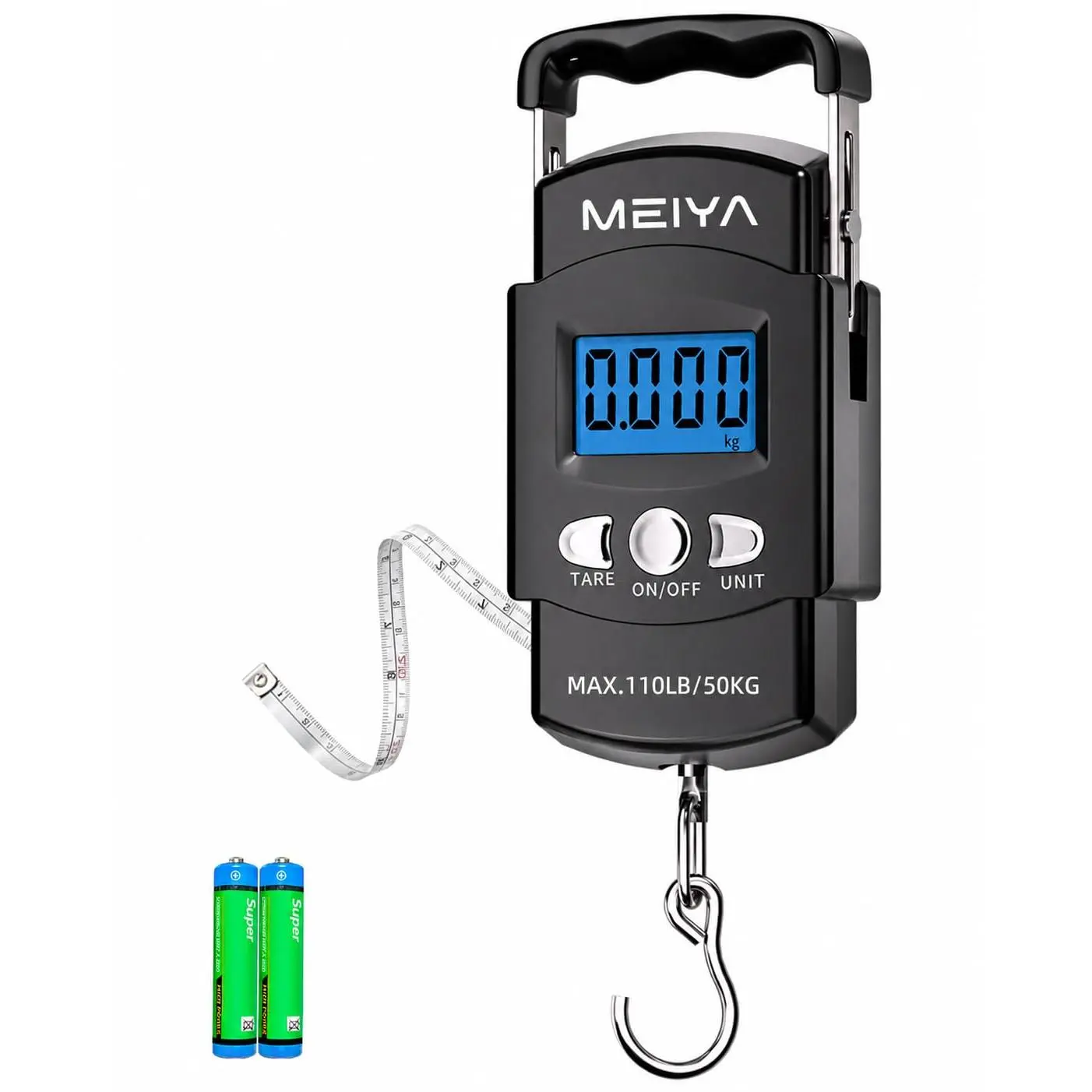 MEIYA Digital Fish Scale & Fishing Scale with Comfortable Handle - 110lb/50kg High-Accuracy Fishing Gear, Professional Fishing Gifts for Men, Comfort-Grip Hanging Scale for Large Fish, Luggage