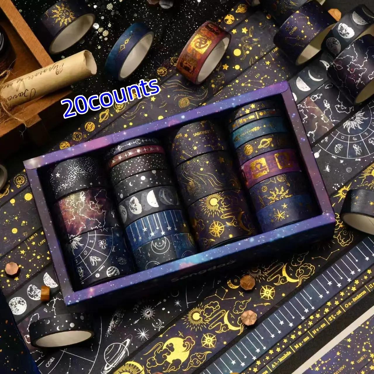 Constellation Pattern Washi Tape, 20pcs/box Vintage Tape for Gifts Wrapping & Scrapbooking & Journal Making & Crafts, DIY Decorative Tape for School Home