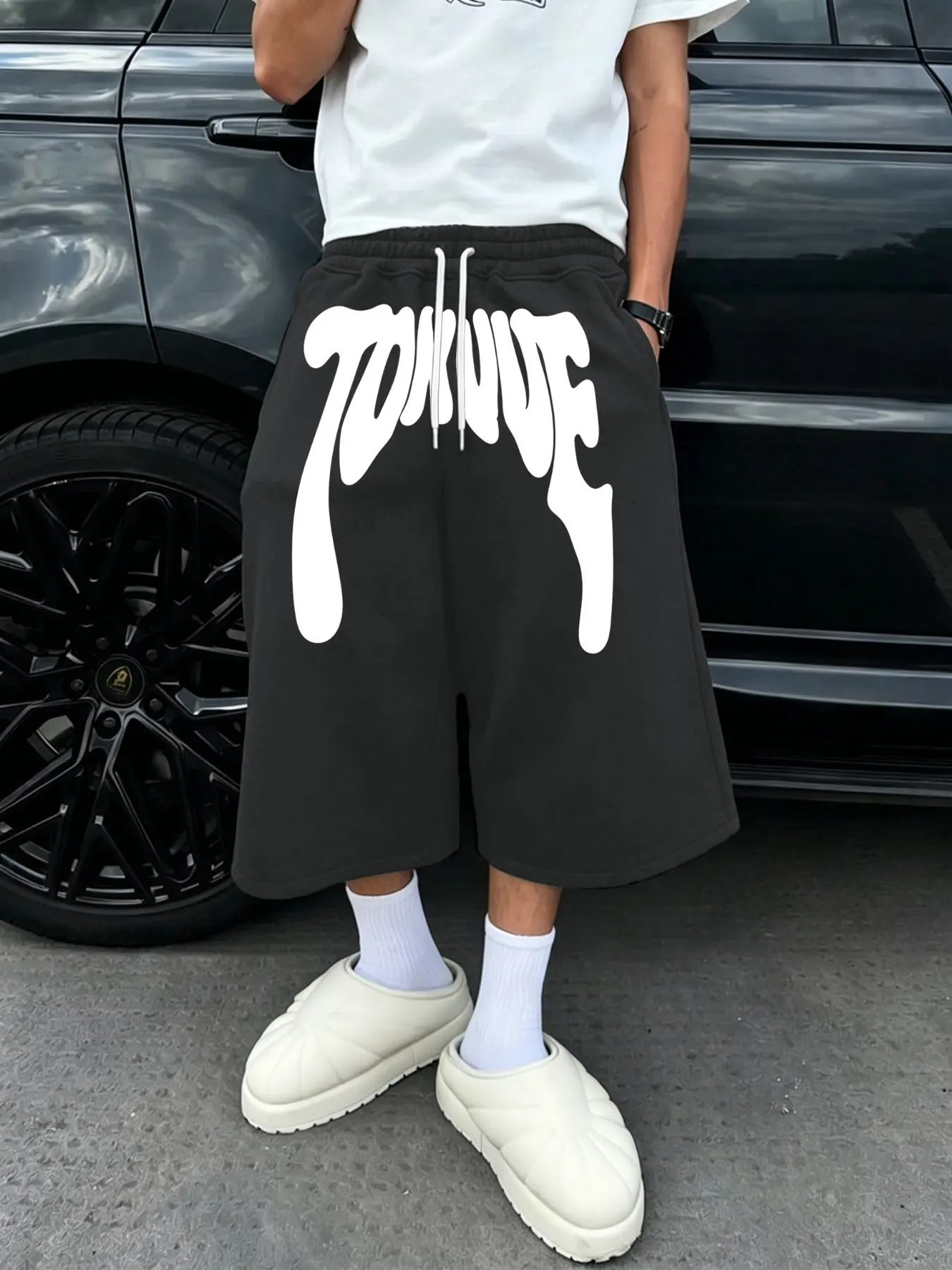 Men's Fashion Street Style Sweatpants, Loose-Fit Six-Quarter Length, Comfortable Breathable Fabric, Premium Solid Color for Daily Wear