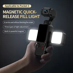 Dual Magnetic Auxiliary Light for DJI Osmo Pocket 3 & Xtra Muse Accessories, Rechargeable Mini LED Fill Light w. Mount & Storage Bag, 3 Color Mode/Brightness Adjustable for Selfie Vlog Recording, LED Smartphone Light