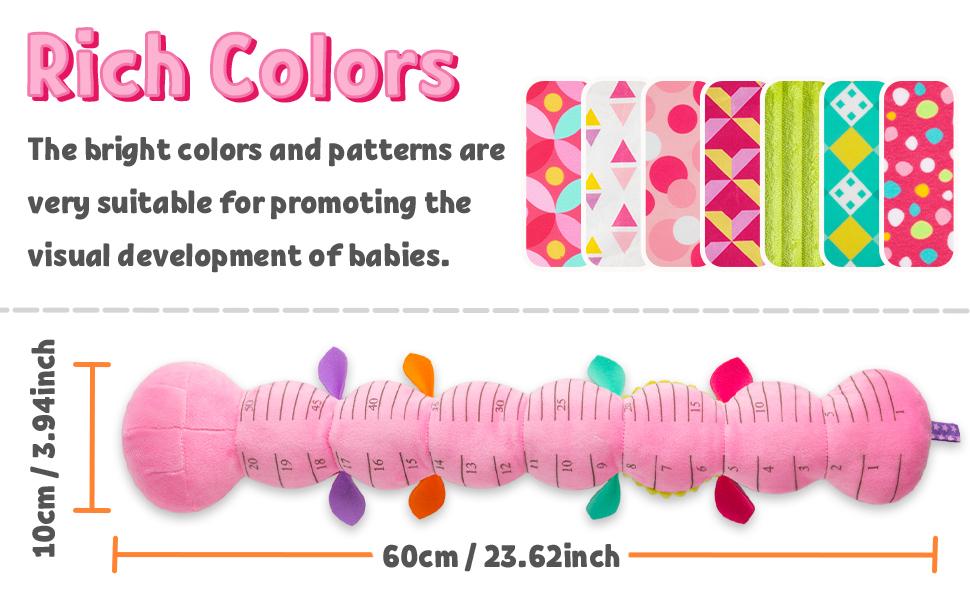 Baby Toys Musical Caterpillar,Infant Stuffed Animal Toy with Crinkle and Rattles,Soft Sensory Toys with Textures for Tummy Time Newborn Boys Girls 0 3 6 12 Months(Pink)