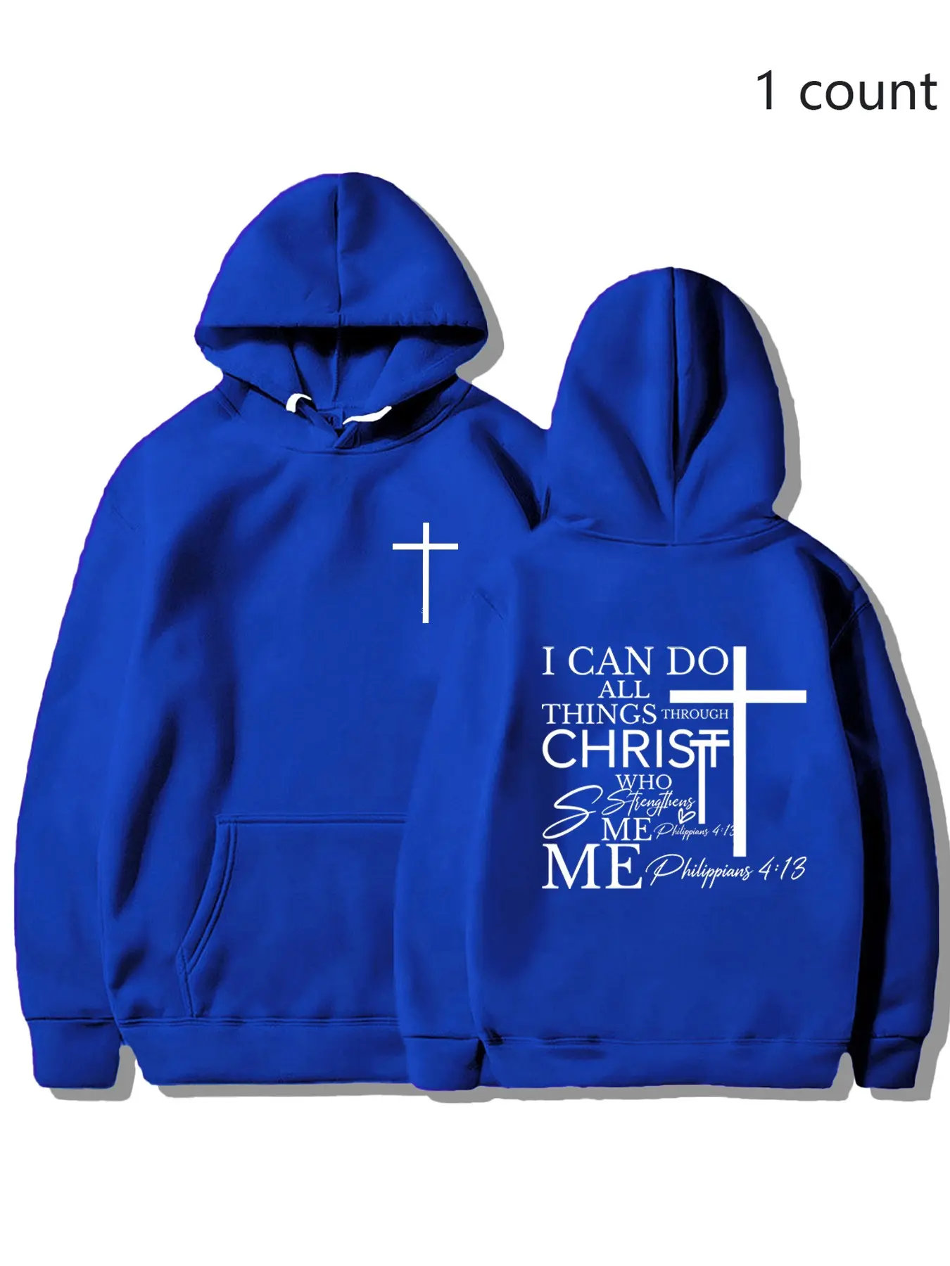 Sober Ny Philippians 4:13 Cross Graphic Hoodie, Unisex Casual Fitted Pullover, Religious Streetwear for Church & Outdoor, 7 Colors