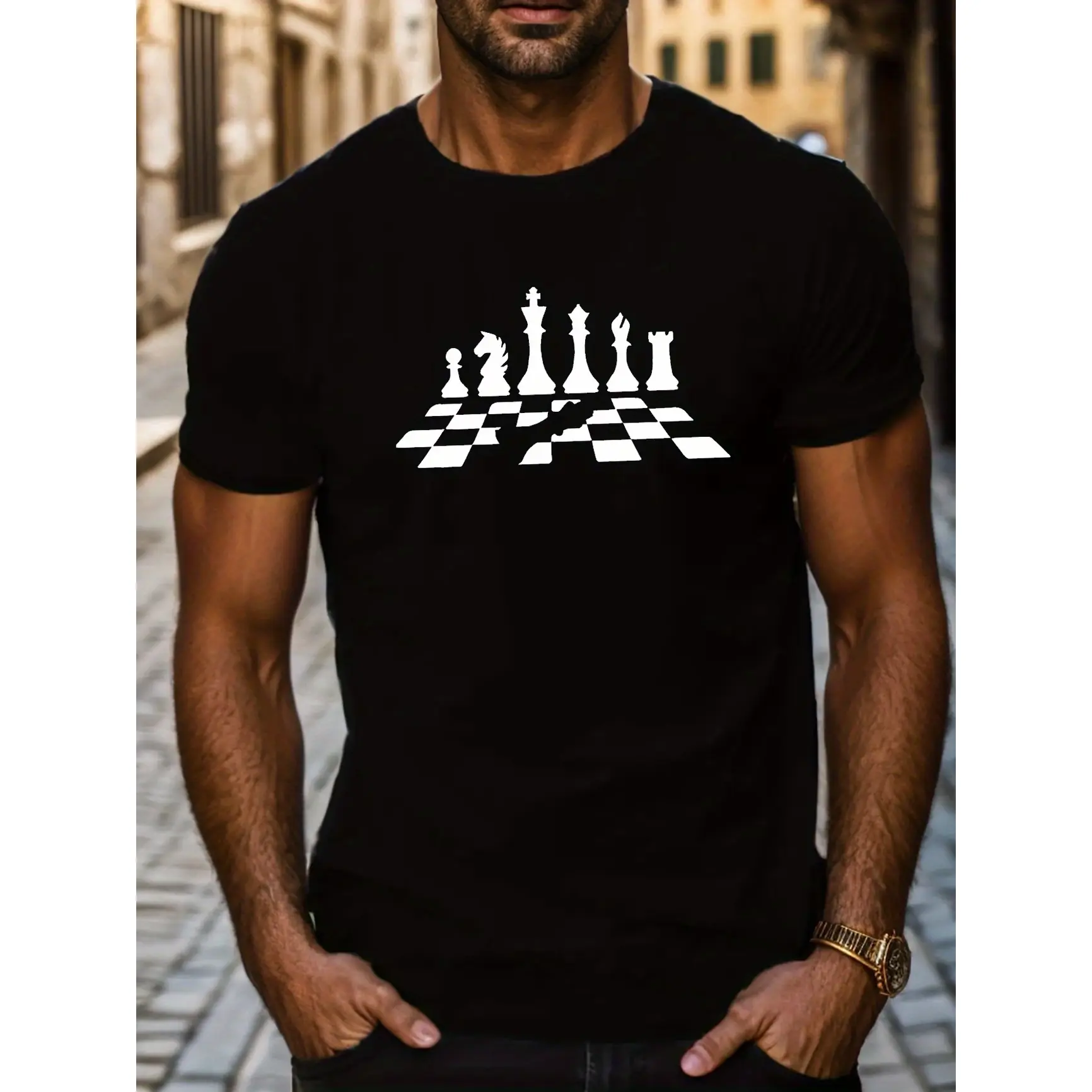 Chess Pieces Board Game Graphic T‑Shirt, Comfort Oversized Cotton Outfit, Cute Chess Player Print Fashion Tee, Best Holiday Gift For Him, Perfect Present For Family Friends Lover Valentine’s Day