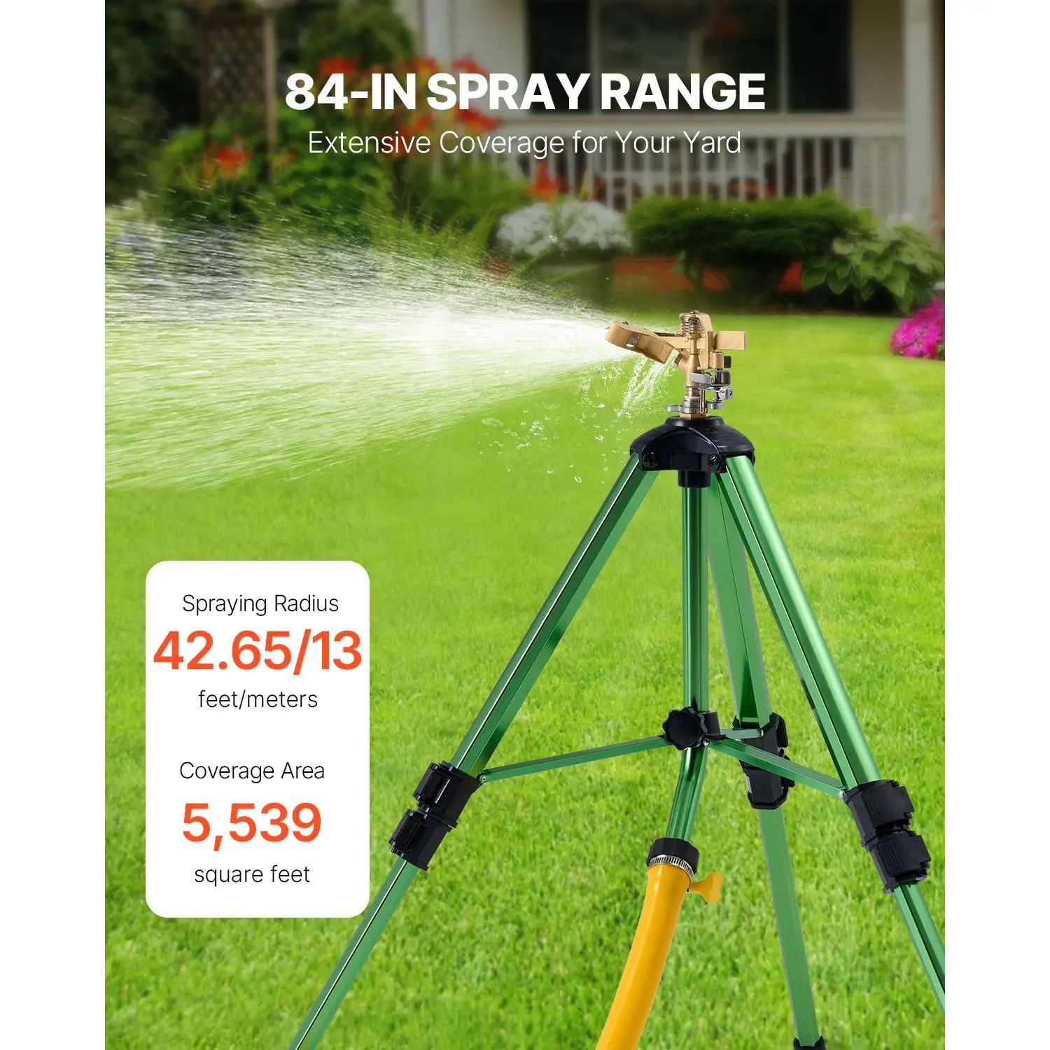 Impact Sprinkler On Tripod Base, Heavy Duty Tripod Sprinklers With Brass Head &  Connector, 360 Degree Large Area Coverage Irrigation Sprinkler, Adjustable Heights Sprinkler For Yard Green