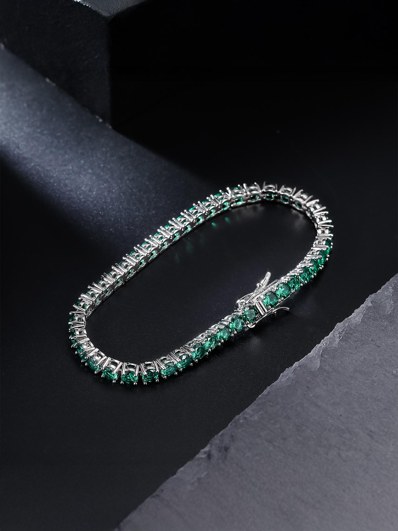 1pc ICED CHICS green zircon bracelet, hip-hop style, suitable for daily wear, gift, 4mm single-row tennis chain 1pc ICED CHICS green zircon bracelet, hip-hop style, suitable for daily wear, gift, 4mm single-row tennis chain