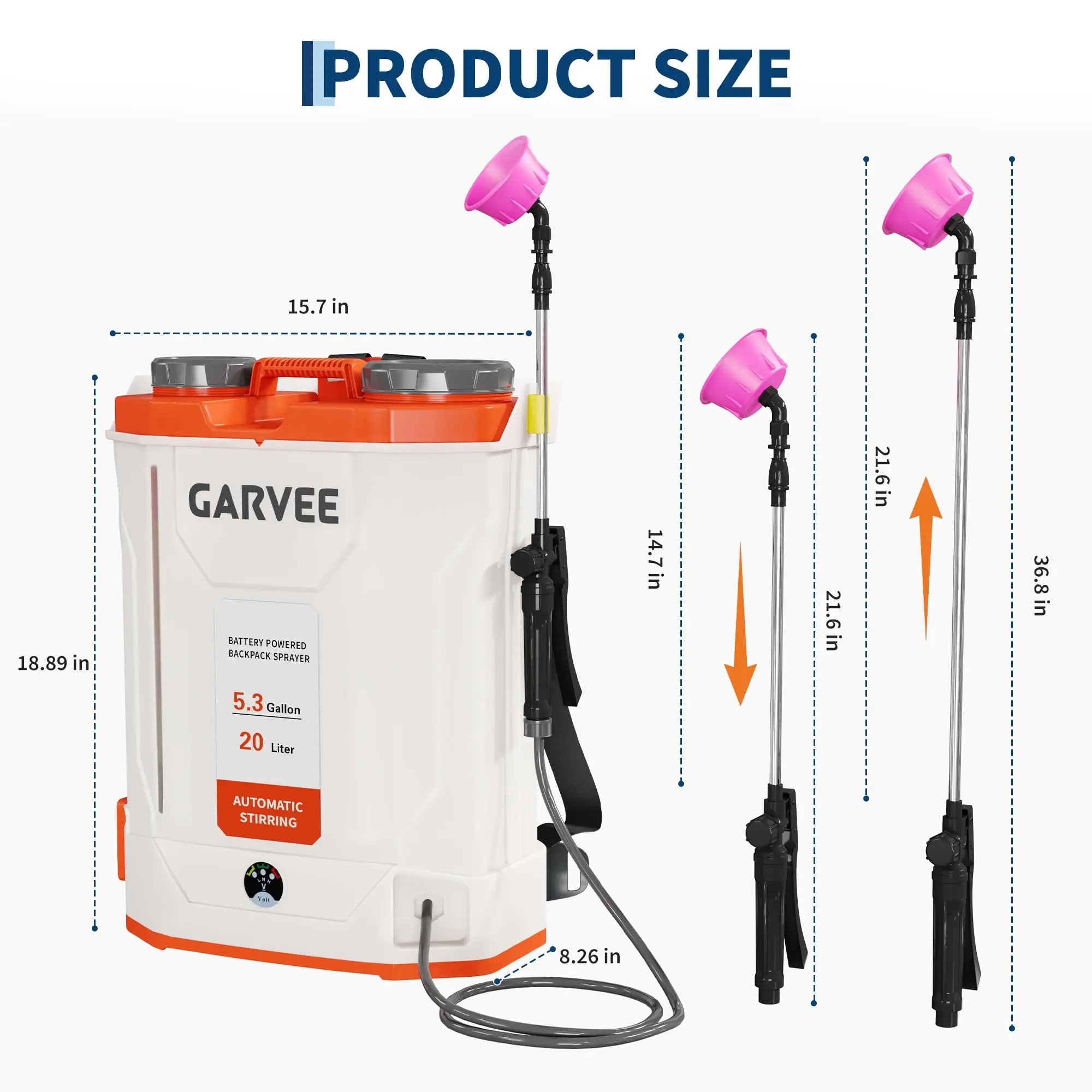 3.2 Gallon Battery Powered Backpack Sprayer, 21V 4Ah Electric Weed Sprayer with Mixing System, Telescopic Wand & 5 Nozzles, Battery & Charger Included for Lawn Garden Care, Orange-White