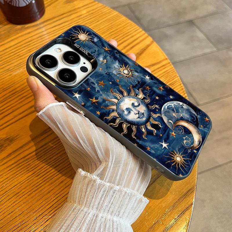 Phone Case Compatible with iPhone 16 15 Pro Max Plus 16E 14 13 12 11 X XR Starry Sun Moon Pattern Durable Shockproof Anti-Scratch PC Protective Case