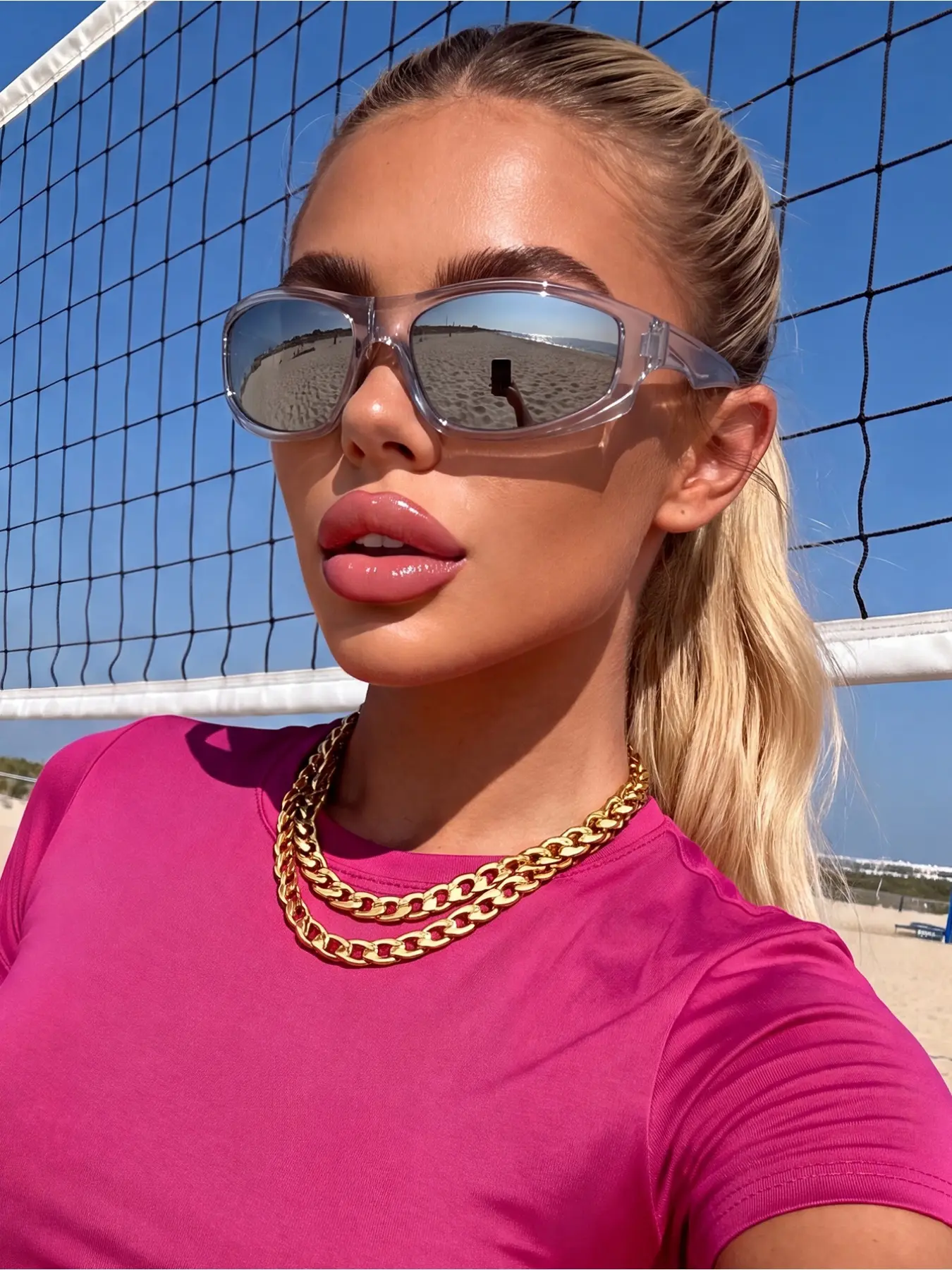 1 pair of men's and women's transparent frame minimalist style sunglasses, suitable for driving, camping, fishing, daily life, street photography accessories, beach