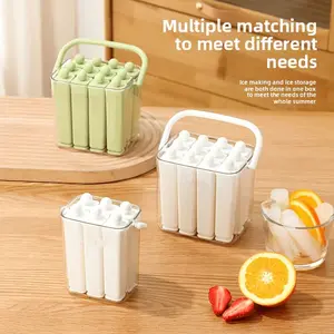 Rectangular ice mold with lid, homemade ice maker, food-grade silicone, easy to demold ice pops, household ice stick box,Color Random.