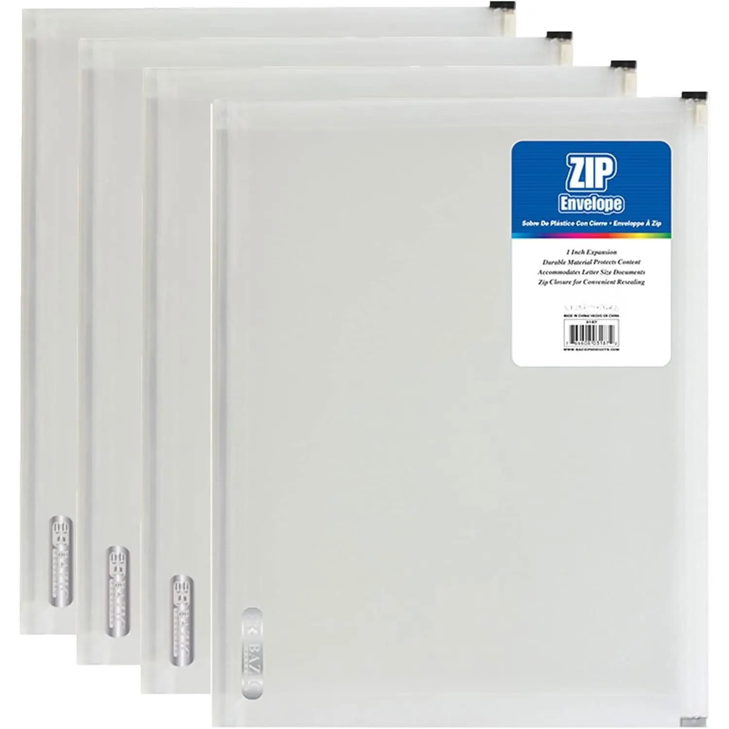 Clear Zip Envelope, A4/Letter, 4-Pack | zip closure, Safe PP, , -resistant