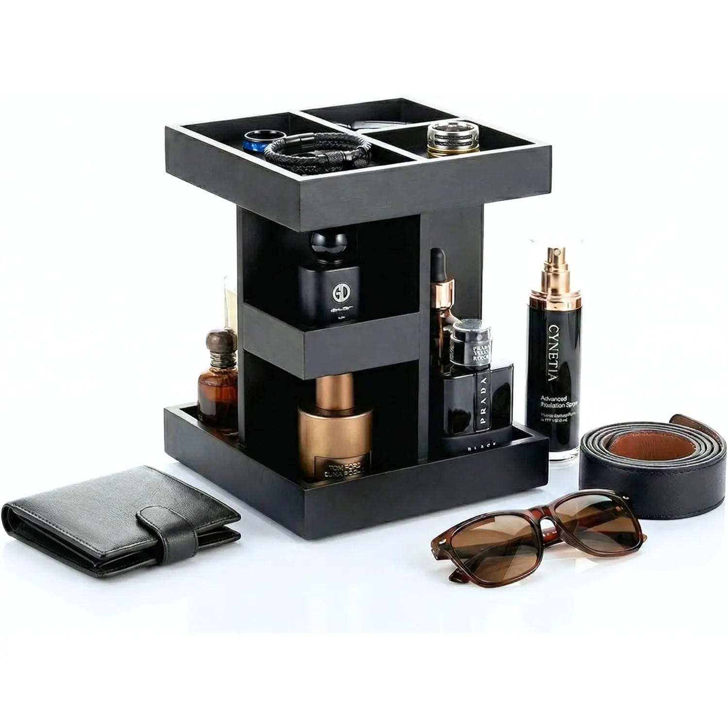 Cologne Organizer for Men, 3 Tier Black  Perfume Display Stand with 360° Rotate Base, Mens Cologne and  Organizer Shelf for Bathroom Countertop Storage & Nightstand,  for Men