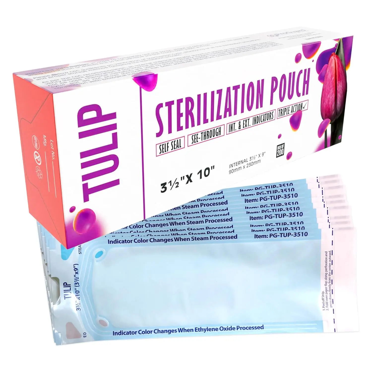 Self Sealing Sterilization Pouch 3.5" x 10" (200 Pack) - Autoclave Sterilizer Bags for Clean Tools - Dental and Nail Sanitizer Packets by