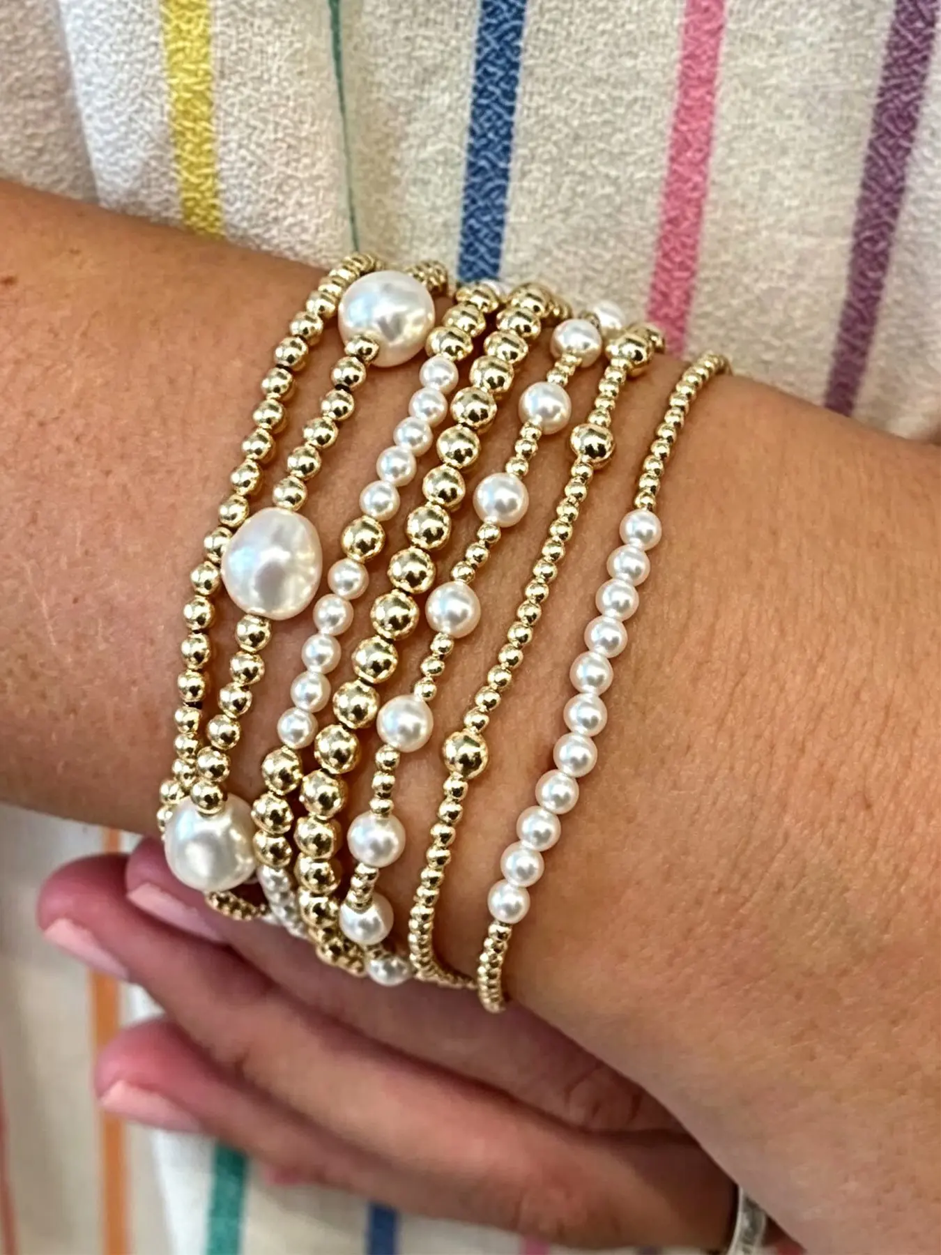7-Piece Fashion Ccb Beaded Imitation Pearl Multi-Layer Stretch Bracelet Set, Women's Stackable Bracelets for Daily Wear, Vacation, Parties