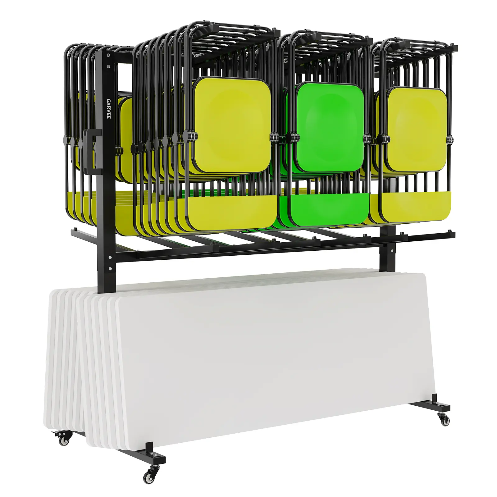 Heavy Duty Folding Chair Rack – Carbon Steel Storage Cart for 84 Chairs or 42 Chairs & 12 Tables – 800 lbs Capacity – Commercial Movable Organizer with Wheels, Particle Cover & Straps