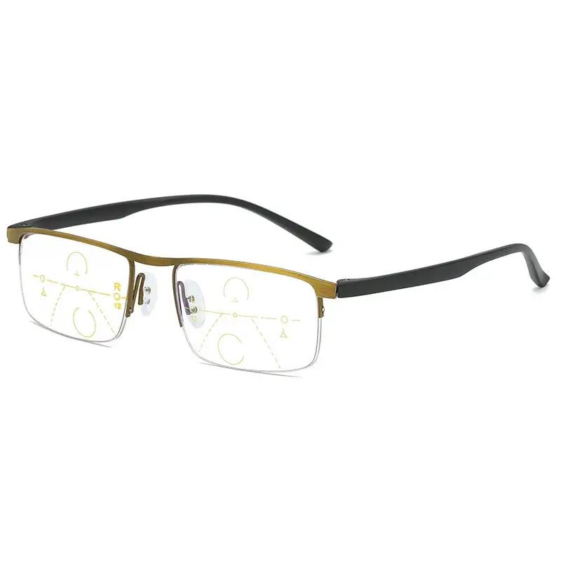 2-for-1 progressive bifocal reading glasses, ultra-light, flexible anti-glare, +1.0 to +4.0 prescription, semi-rim rectangular design, unisex, includes eyeglass case
