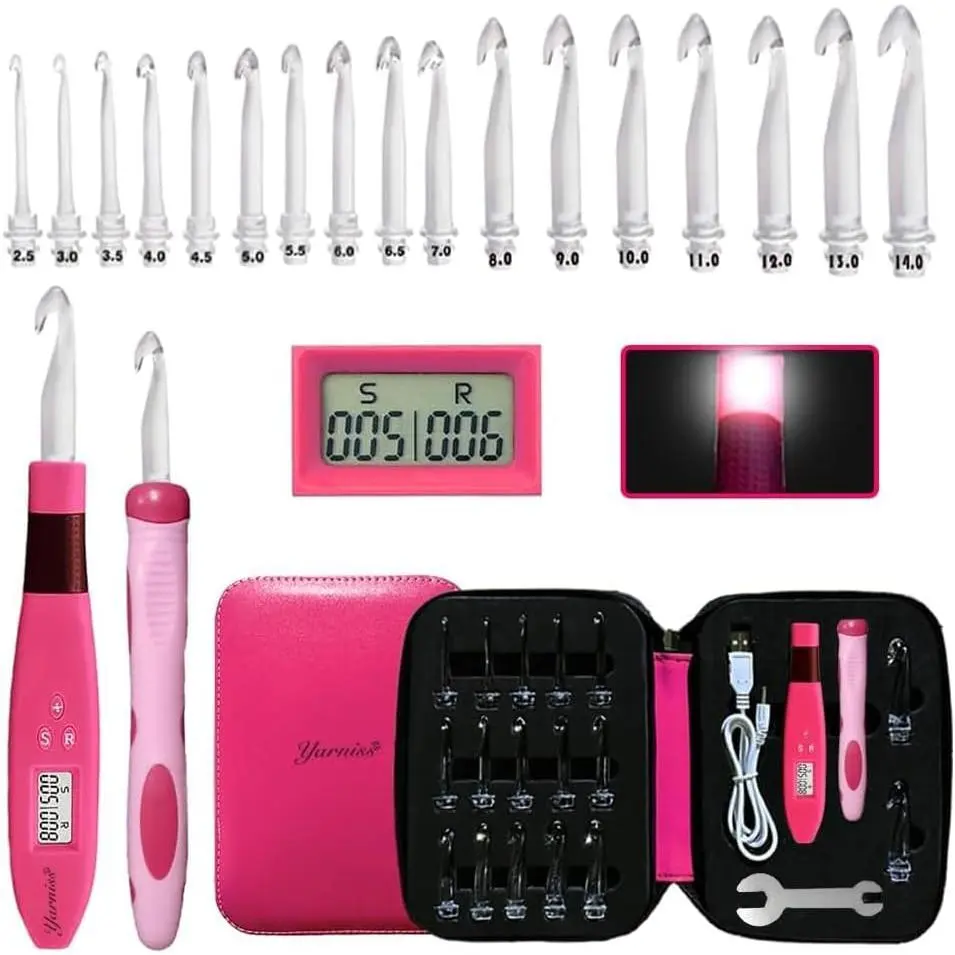 17 Size Counting Crochet Hooks Set, Light Up Crochet Hooks for Stitch & Row Counter