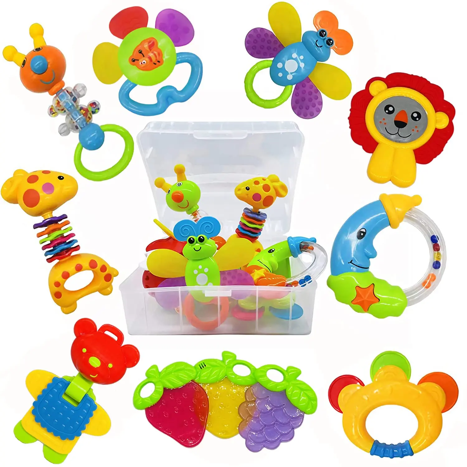 Baby Toys 0-6 Months Infant Rattle Teether Set - 11 Pcs Musical Rattles for Newborn Boy Girl, First Rattle Toy with Storage Box, Perfect Gift for Infants