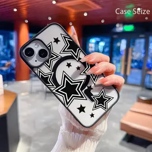 Bold Black Outlined Stars with Dynamic Modern Energy Black Border Magnetic Phone Case, Anti-Yellowing Transparent Cover, Bare Machine Feel & Slim Fit, High-End Stylish Design for iPhone 17 E Air Pro ProMax iPhone16 15 14 Plus 13 12 Mini 11 X XS XR