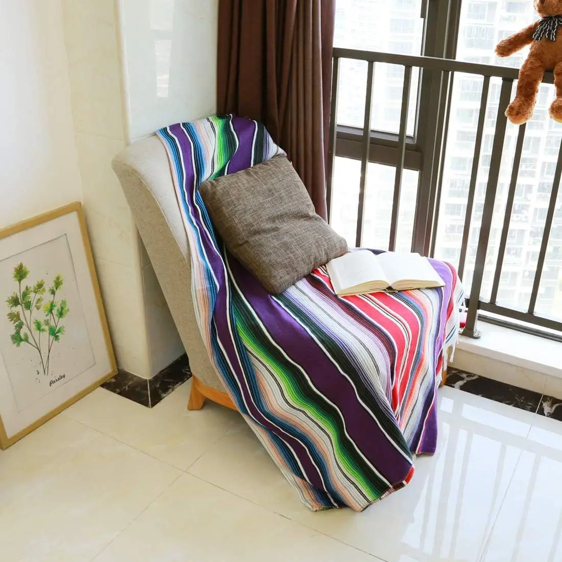 84 X 59 Inch Mexican Serape Blanket Bay Window Blanket, Mexican Tablecloth Bed Blanket Table Cover Tapestry Blanket Picnic Mat for Mexican Party Wedding Decorations  Decor ( )