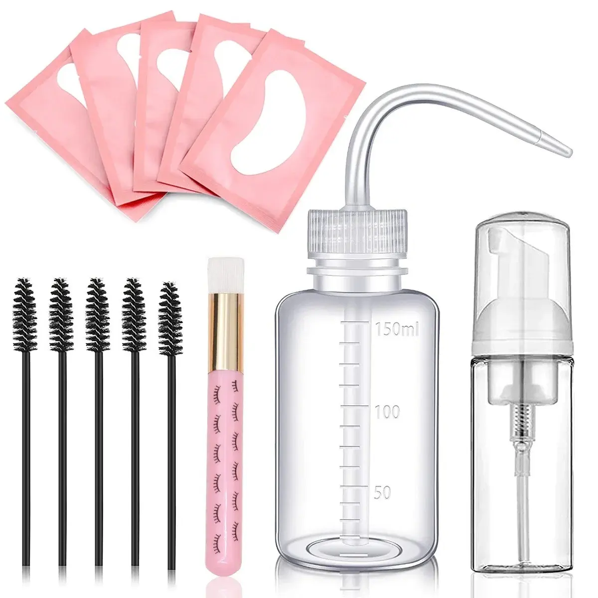 13-Piece Eyelash Extension Cleaning Kit, 5-In-1 Eyelash Brush + Foam Bottle + Eye Pads, Complete Eyelash Care Set for Beauty Lashes