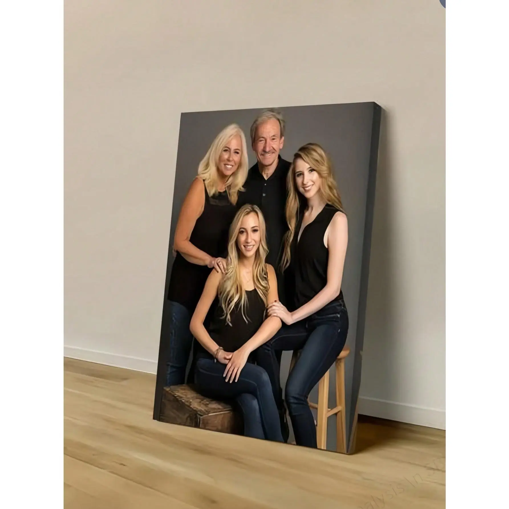 Customizable Wooden Frame Canvas Wall Art - Personalized Family Portraits And Action Photos, Printed, For Living Room Bedroom Decor, Earth Tones, Japandi Wall Art, Housewarming Gift